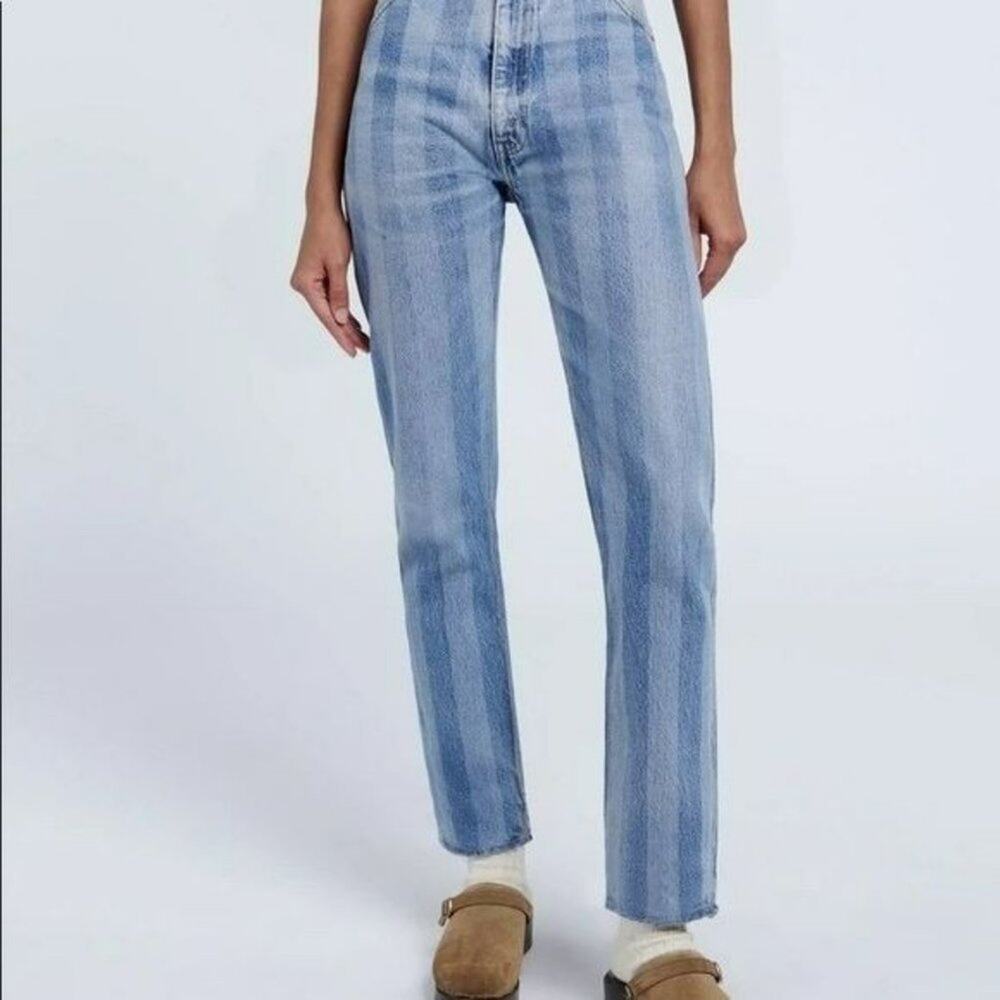 Re/done Straight Leg Jeans 70s Button Fly Recycled Denim Size 26 27x30.5 Retro